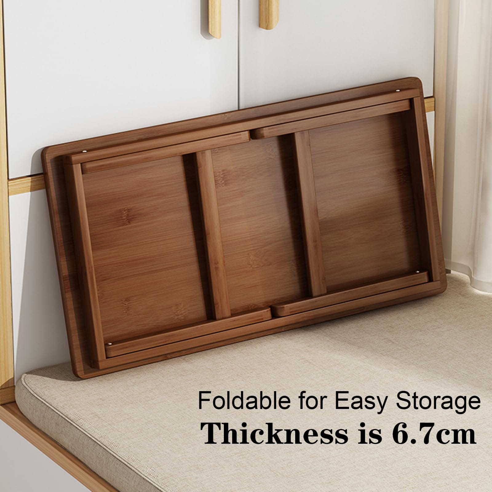 QHENS Bambusowy stolik kawowy ze składanymi nogami drewniany prostokątny stolik do herbaty tatami wielofunkcyjny niski stolik do salonu domowego biura 57 x 343 x 223 cm - obrazek 4