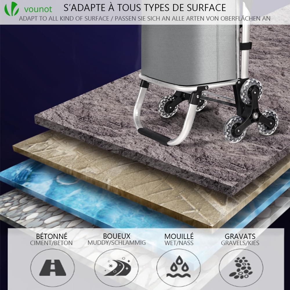 VOUNOT Wózek na zakupy 6 kół aluminiowy z izolowaną przegrodą Składany - obrazek 2