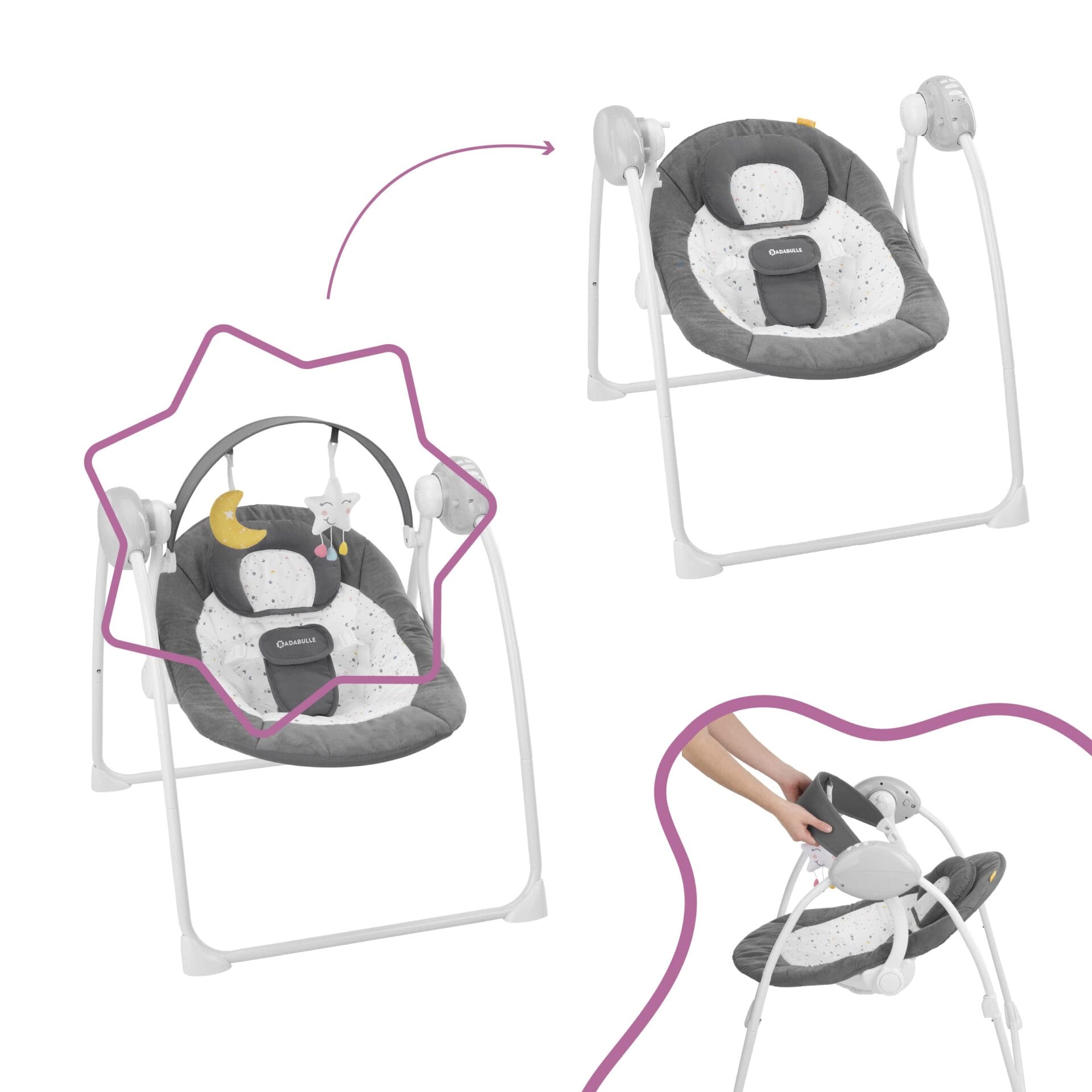Badabulle Komfortowe krzesło huśtawkowe dla niemowląt od urodzenia - obrazek 3