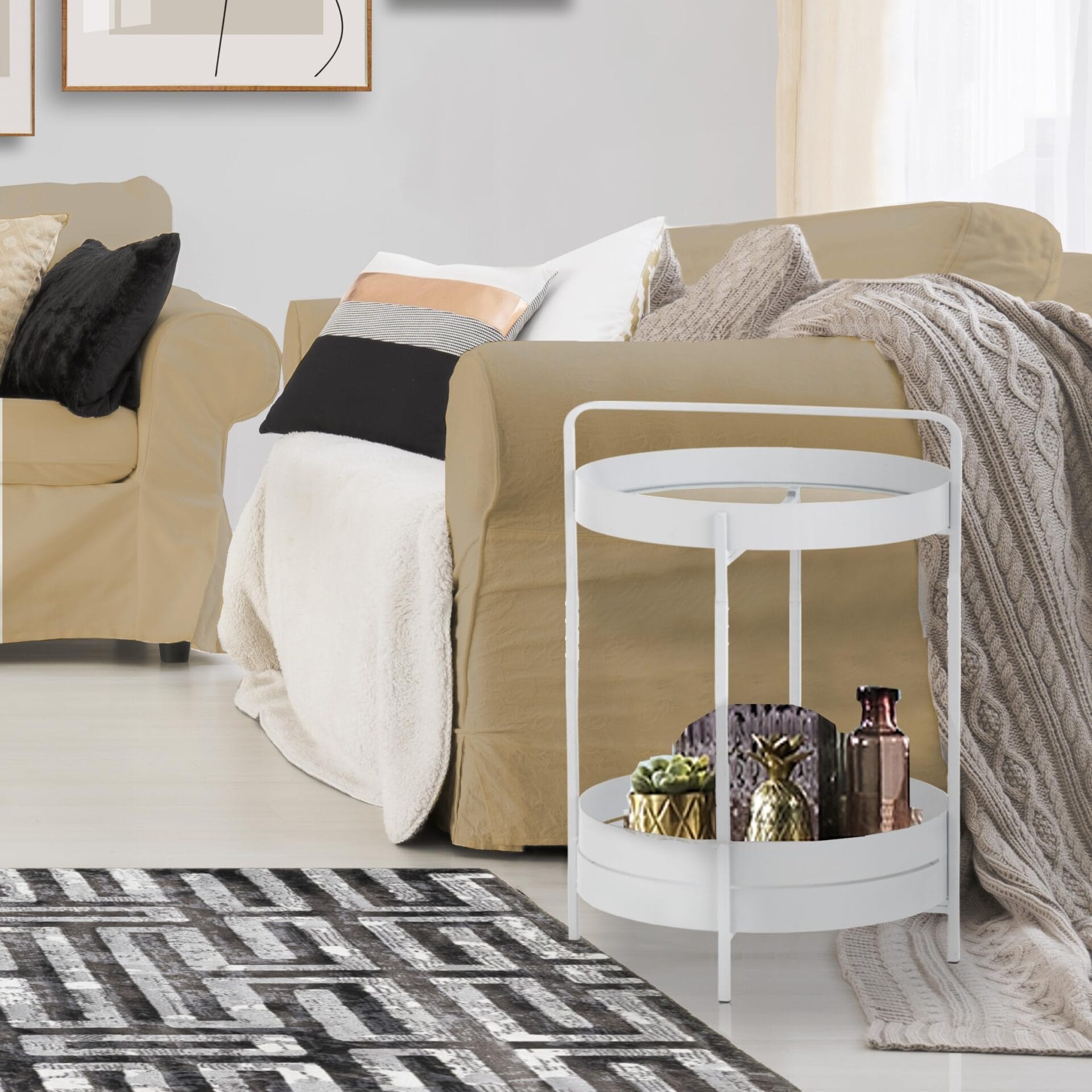 Stolik kawowy/półka 2 piętra Wink Design, Biały Matowy Przezroczysty, H605 x Ø 40 cm - obrazek 5