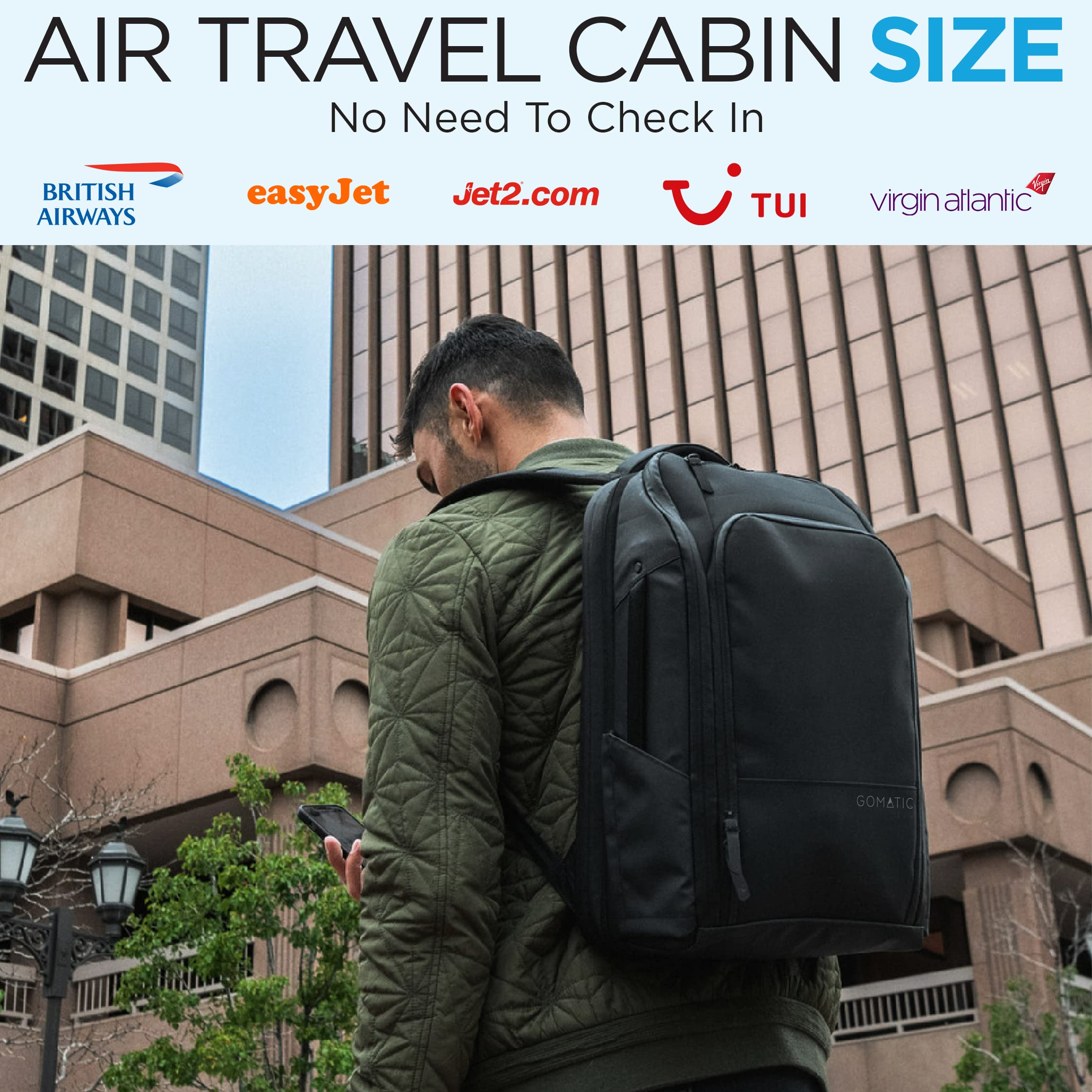 Gomatic Travel Pack 20-30 l | Plecak Dzienny | Torba Podróżna | Plecak Podróżny | Torba na Laptopa | Plecak na Komputer | Plecak Gimnastyczny | Torba do Noszenia na Co Dzień – Wodoodporny Czarny - obrazek 8