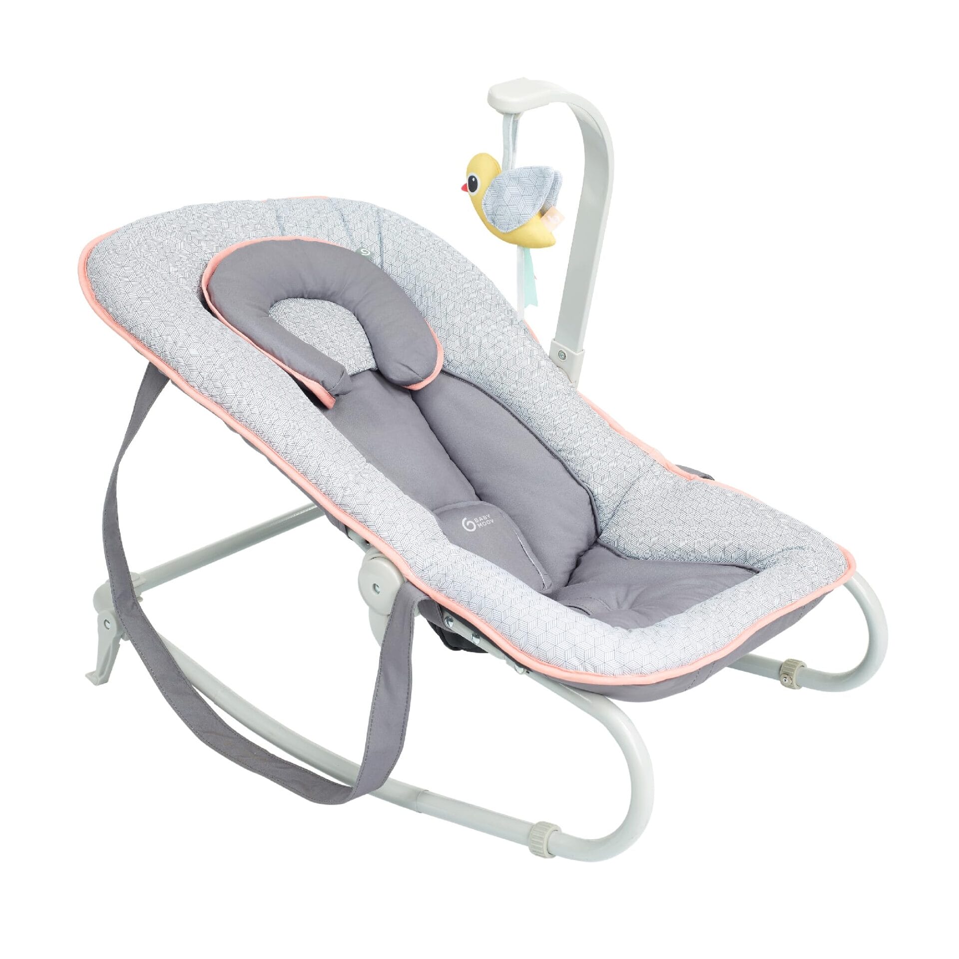 Babymoov Babywippe Graphik Peach, 5-fach verstellbare Rückenlehne, abnehmbarer Spielbogen