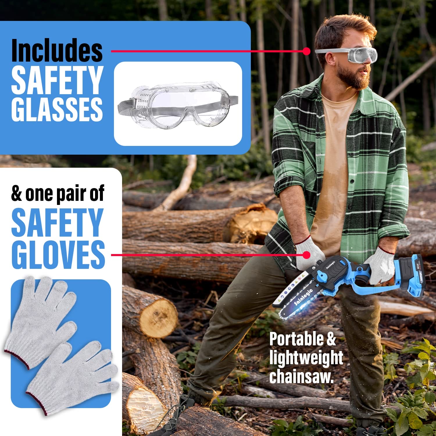 Sainlogic Mini piła łańcuchowa z akumulatorem 850 W - przenośna mini piła łańcuchowa z 2 bateriami 2000 mAh do prac ogrodowych i leśnych - obrazek 6