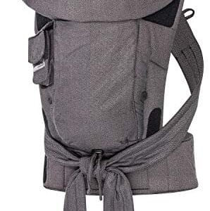 Hoppediz Nosidełko dla niemowląt Bondolino Plus wygodne noszenie od urodzenia na brzuch i plecy gratis worek do przechowywania ilustrowana instrukcja noszenia London szaro-czarne