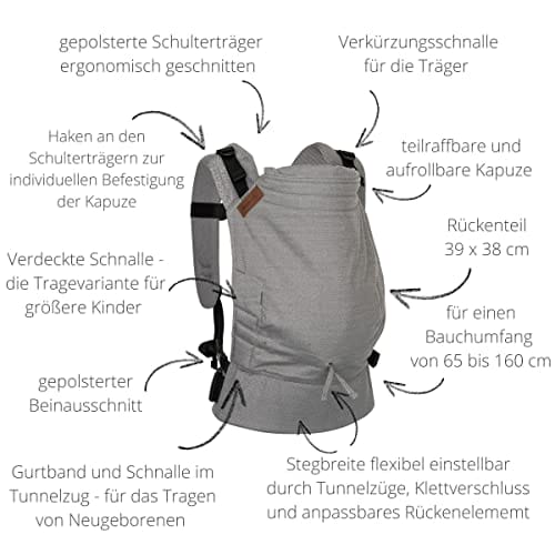 Hoppediz Buckle nosidełko 4 w 1 dla noworodków od urodzenia – pomoc w noszeniu z 2 pozycjami klamr – rośnie razem z dzieckiem do 20 kg – wzór Elba - obrazek 2