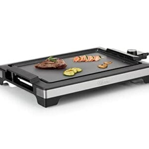Tristar BP-2781 elektryczny grill stołowy o dużej powierzchni grillowania 37 x 25 cm zdejmowana tacka na tłuszcz powłoka zapobiegająca przywieraniu moc 2000 W czarny