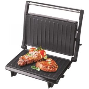 Grunkel GRL-12 MINI - Grill elektryczny z nieprzywierającymi płytkami, adaptacyjny system składania, otwarcie 180º, idealny do panini - czarny (800W)