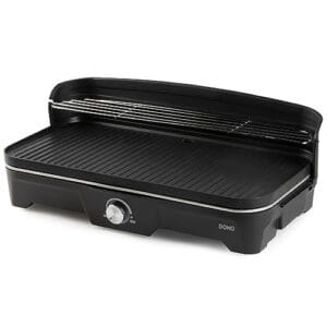 DOMO DO9260G - Elektryczny grill stołowy, czarny, z regulacją temperatury, łatwy w czyszczeniu, 50x25 cm, 2200 W