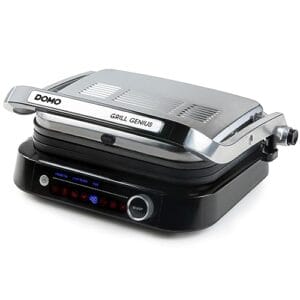 DOMO Genius Elektryczny Grill Kontaktowy z Powłoką Nieprzywierającą i Wyświetlaczem - Stal Nierdzewna, Czarny | Grill Elektryczny Domo DO9249G | Langlebig i Robust