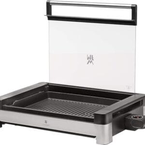 WMF 415430011 Grill Stołowy Cromargan 18/10 2200 W L Srebrny - Elektrogrill z Cromarganem, 2200 W, z dużą powierzchnią grillowania, szklanym pokrywem i aluminiową płytą grillową