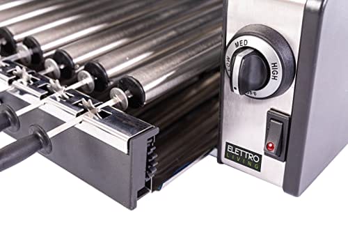 Elettro Living BBQ Wielofunkcyjny z nieprzywierającą płytą i rolkami autorotacyjnymi grill elektryczny Churrasco 475x337x144 cm 1200 W 9 szaszłyków 9 rolek taca ocieplająca Czarny i Szary - obrazek 11