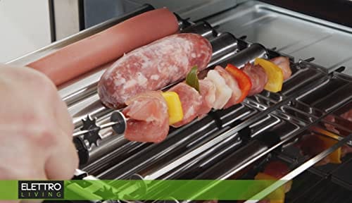 Elettro Living BBQ Wielofunkcyjny z nieprzywierającą płytą i rolkami autorotacyjnymi grill elektryczny Churrasco 475x337x144 cm 1200 W 9 szaszłyków 9 rolek taca ocieplająca Czarny i Szary - obrazek 6
