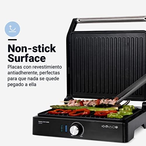 UNIVERSALBLUE Grill elektryczny ze stali nierdzewnej 2000W | Grill elektryczny Otwarcie 180º | Regulator temperatury - obrazek 6