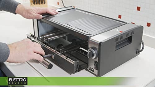 Elettro Living BBQ Wielofunkcyjny z nieprzywierającą płytą i rolkami autorotacyjnymi grill elektryczny Churrasco 475x337x144 cm 1200 W 9 szaszłyków 9 rolek taca ocieplająca Czarny i Szary - obrazek 4