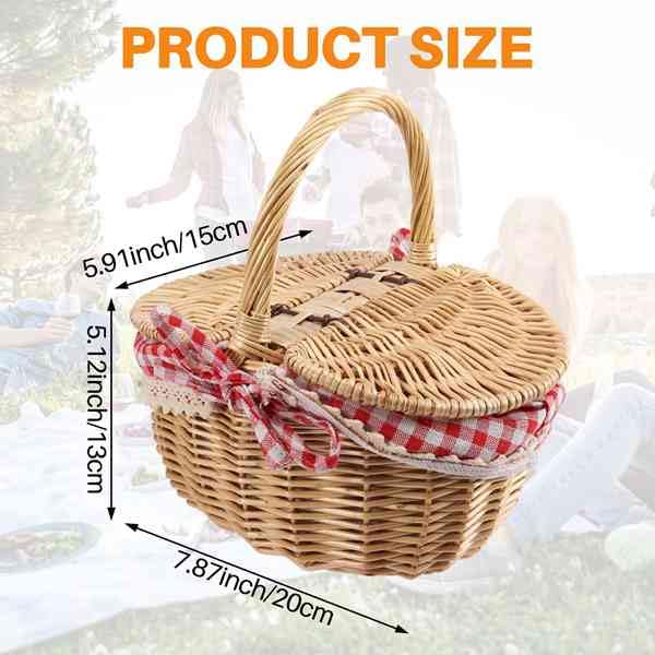 FutureHight Wiklinowy kosz piknikowy w wiejskim domu z pokrywką i wkładką - obrazek 3