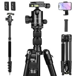 JOILCAN Statyw do aparatu 80-calowy kompaktowy aluminiowy statyw monopod z głowicą kulową panoramiczną 360° lekki statyw podróżny do aparatu Canon Nikon Sony DSLR z uchwytem na telefon maksymalne obciążenie 10 kg (czarny) - Tripody