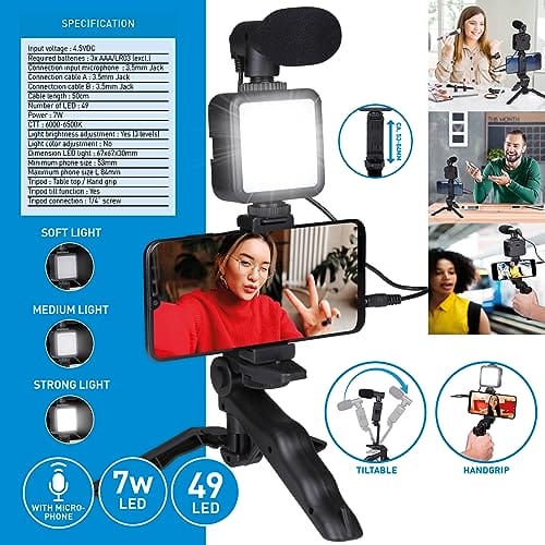 Grundig Statyw do telefonu z lampą - statyw z mikrofonem - diody LED z - obrazek 8