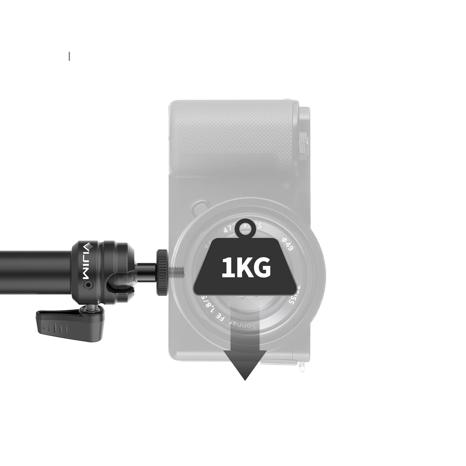 VIJIM LS04 - Ramię statywu do kamery/mikrofonu/lampy wideo | Tripody | Zacisk 18-28 mm | Obrotowa i odchylana głowica | Możliwość fotografowania od góry - obrazek 6