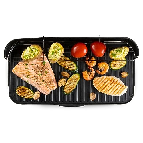 DOMO DO9260G - Elektryczny grill stołowy, czarny, z regulacją temperatury, łatwy w czyszczeniu, 50x25 cm, 2200 W - obrazek 2