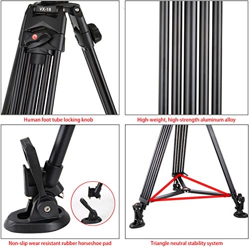 VILTROX VX-18M 188cm - Profesjonalny statyw kamera wideo z głowicą płynną - Tripody - obrazek 6