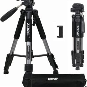 ZOMEI Q111 - Lekki statyw do aparatu telefon komórkowy, stop aluminium, podróżny, trójnożny, 3-drożna głowica obrotowa, szybka wymiana uchwytu na telefon komórkowy i torba - 47-140 cm