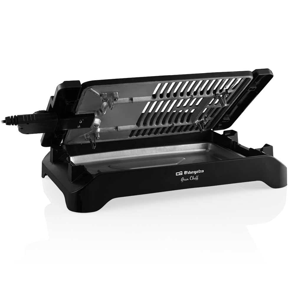 Orbegozo Grill żelazko 2000 W - Elektrogrill z podwójną strefą, bezpieczny system przeciwprzegrzewaniu, hitzeisolierte Griffe, Fettauffangschale - Schwarz - obrazek 3