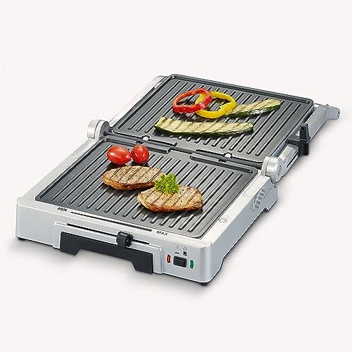 SEVERIN Grill kontaktowy do kanapek steków i jako grill Panini z powłoką zapobiegającą przywieraniu do grillowania bez tłuszczu 1800 W stal nierdzewna szczotkowano-srebrna KG 2392 - obrazek 6