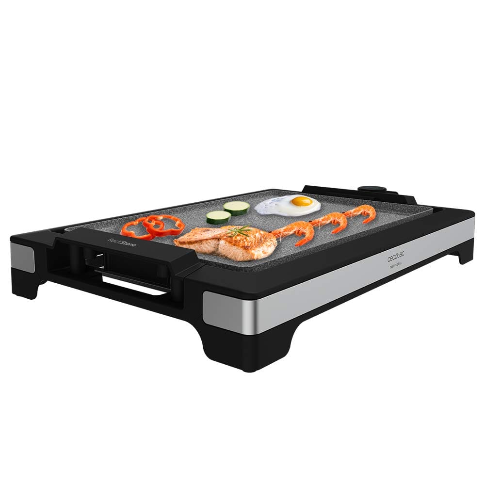 Cecotec Tasty - Elektrogrill 2000 W, Inox Stone, Antihaftbeschichtung, Einstellbarer Thermostat, Große Kochfläche