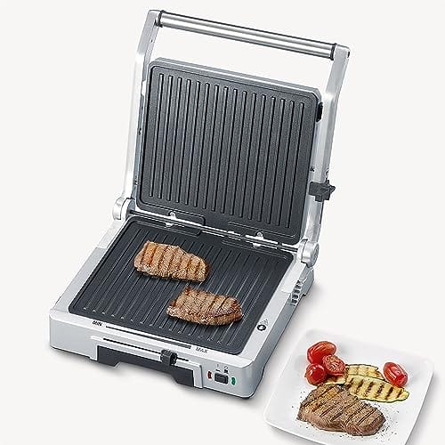 SEVERIN Grill kontaktowy do kanapek steków i jako grill Panini z powłoką zapobiegającą przywieraniu do grillowania bez tłuszczu 1800 W stal nierdzewna szczotkowano-srebrna KG 2392 - obrazek 4