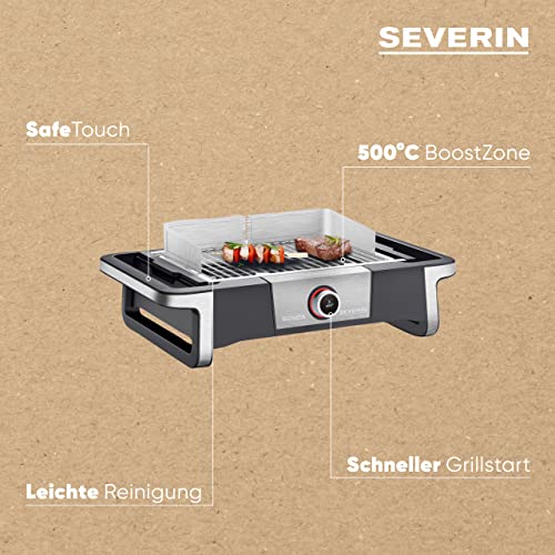 Severin grill elektryczny stołowy balkonowy tarasowy temperatura od 0°C do 500°C dioda LED duża moc 3000 W przewód 2 m stal niedzewna/czarny SENOA DIGITAL BOOST PG 8114 - obrazek 14
