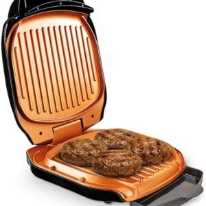 Livington Grill kontaktowy Low Fat Grill czarny/miedź - Mediashop - Grill elektryczny, fettärmeres Grillen, doppelseitige Heizelemente, Titanium-Kupfer-Keramik-Beschichtung