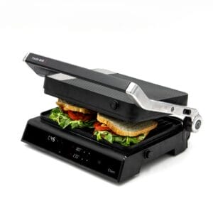 Cloen Grill elektryczny Foodie Grill 2000W - Elektryczny grill z powłoką zapobiegającą przywieraniu, 180º otwarcie, płytki zapobiegające przywieraniu, programowalny, 5 programów, automatyczna sensorgarung, łatwy w użyciu i czyszczeniu - CLOEN