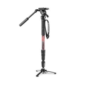 Manfrotto Element MII - Aluminiowy monopod wideo z głowicą, lekki i smukły, obciążenie do 4 kg, składana podstawa płynu, 4 sekcje, zamki obrotowe, dla aparatów bezlusterkowych i lustrzanek
