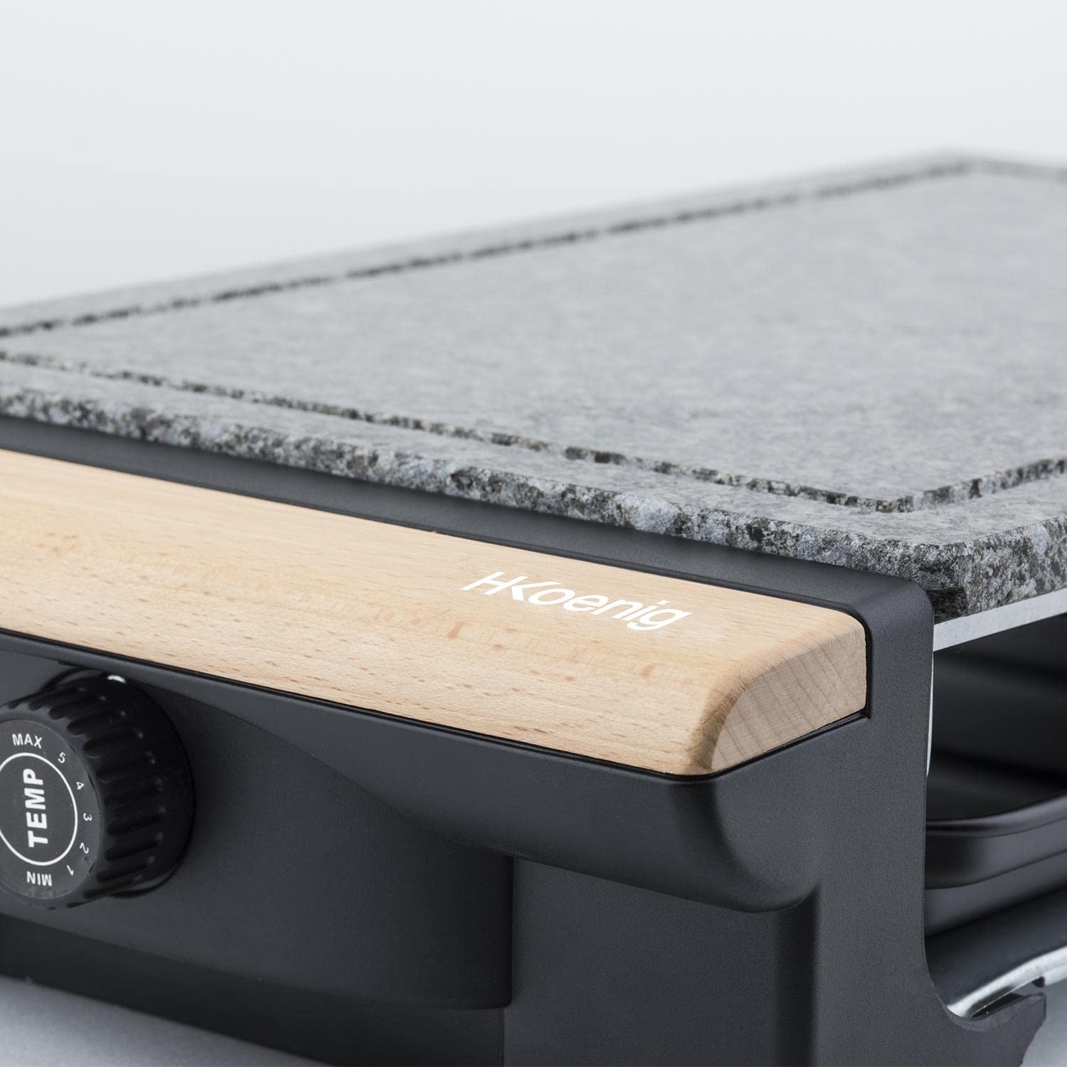 H.Koenig RP320 Barbecue elektryczny grill stołowy marmurowa płyta grillowa ruszt do grillowania 1300 W drewniane uchwyty - obrazek 2