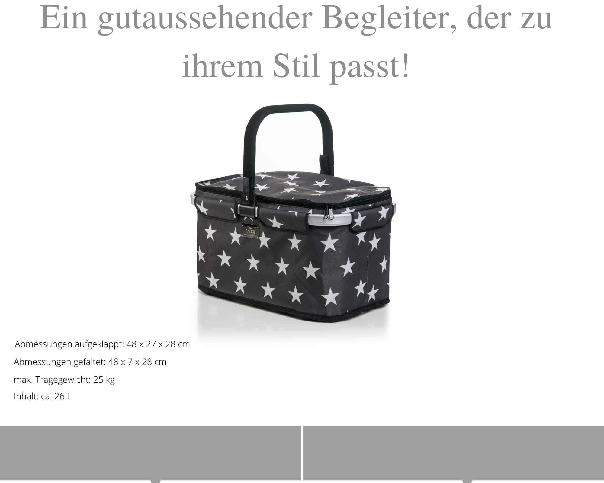 Genius Kosz na zakupy Falko Premium szary z białymi gwiazdami torba na - obrazek 4