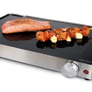 Korona 46100 Szklany grill stołowy | 2 w 1: grill stołowy i płyta grzejna | powierzchnia grillowa z niemieckiej ceramiki szklanej SCHOTT | regulowana temperatura 50-240 °C | obudowa ze stali nierdzewnej | moc 800 W