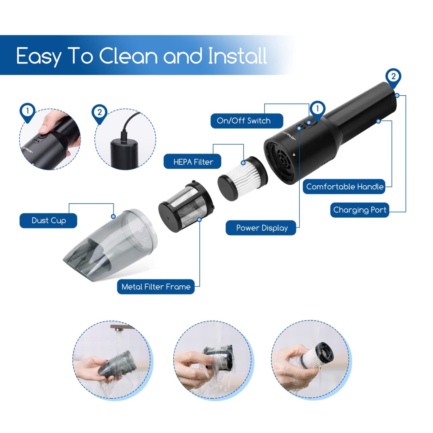 Aigostar Bezprzewodowy odkurzacz ręczny 50W ładowarka USB-C lekki 500g. - obrazek 8