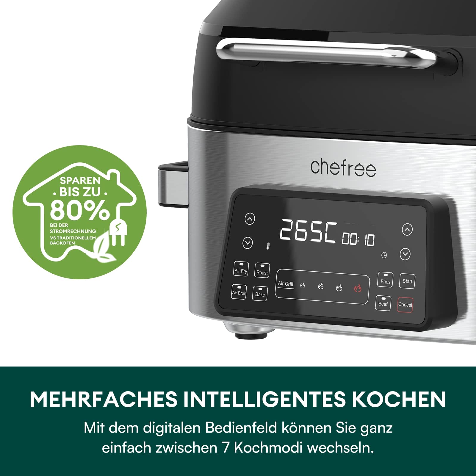 CHEFREE Air Fryer 6L - Ekran dotykowy LED, frytkownica bez oleju z 8 funkcjami, oszczędność energii, czarna AFG01 - obrazek 5