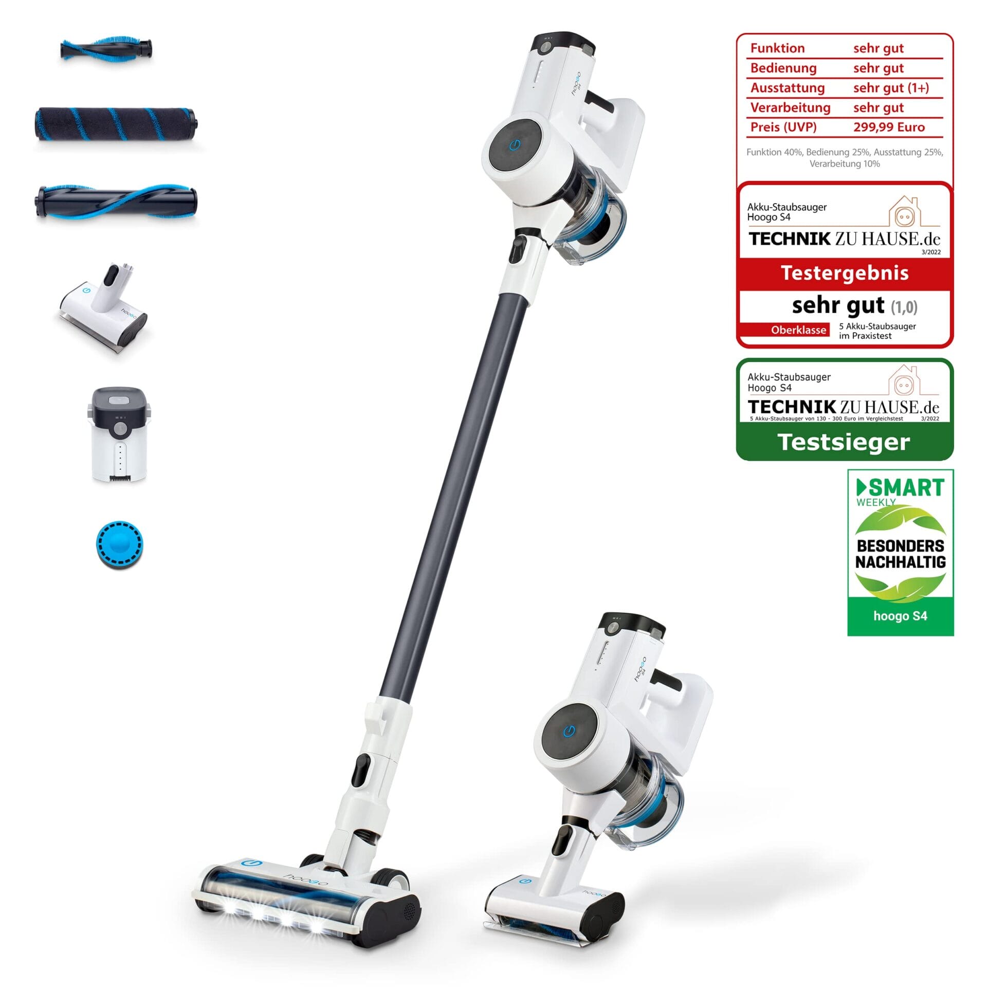 hoogo Odkurzacz akumulatorowy S4 2 w 1 bezworkowy bezprzewodowy czas pracy - obrazek 6