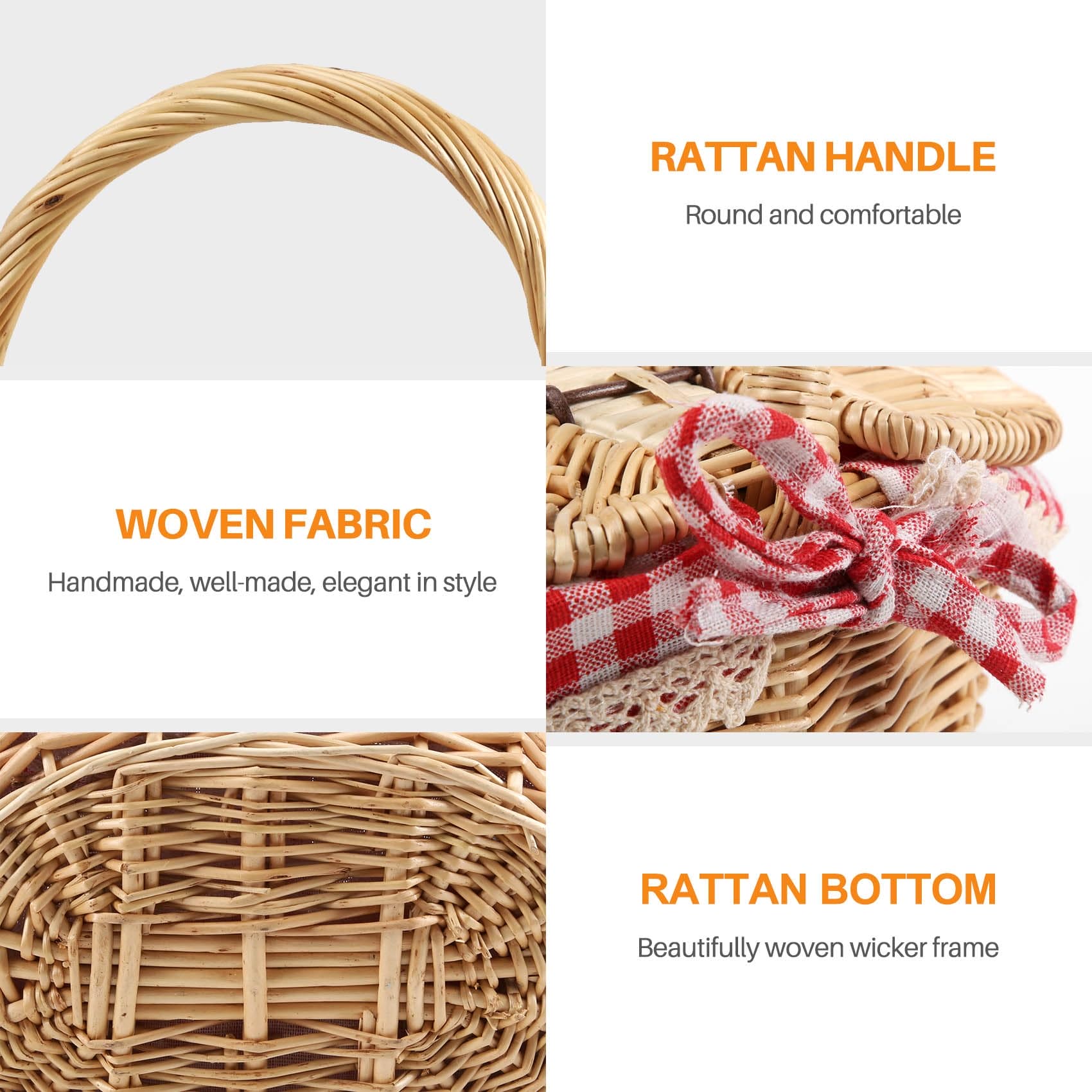 FutureHight Wiklinowy kosz piknikowy w wiejskim domu z pokrywką i wkładką - obrazek 5