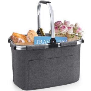 Pynhoklm Kosz na zakupy 30 l kosz piknikowy z aluminiowym uchwytem