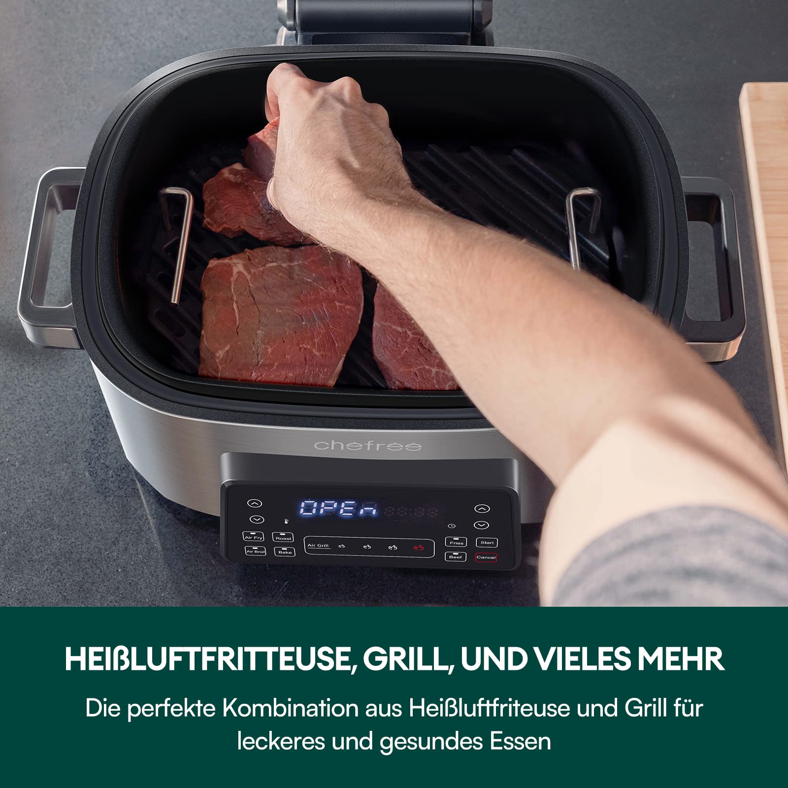 CHEFREE Air Fryer 6L - Ekran dotykowy LED, frytkownica bez oleju z 8 funkcjami, oszczędność energii, czarna AFG01 - obrazek 9