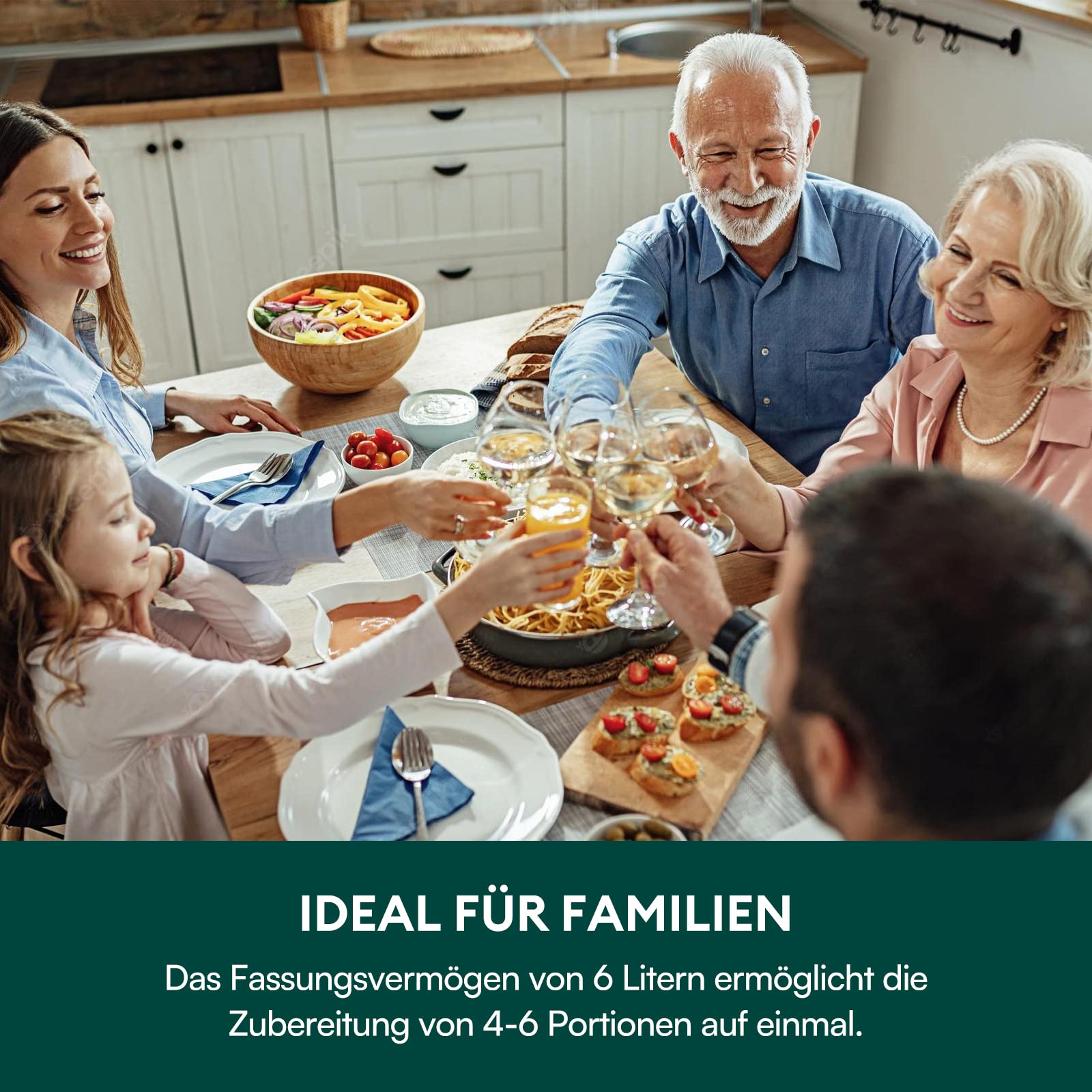 CHEFREE Air Fryer 6L - Ekran dotykowy LED, frytkownica bez oleju z 8 funkcjami, oszczędność energii, czarna AFG01 - obrazek 7