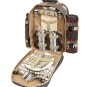 Luksusowy plecak piknikowy dla 4 osób z kocem piknikowym metalowe naczynia