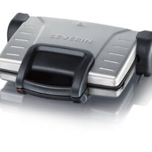SEVERIN Grill Elektryczny Czarny/Srebrny - Kontaktgrill i Panini Maker, Fettarmes Grillen, Antihaftbeschichtung, Platzsparend, SEVERIN 2389