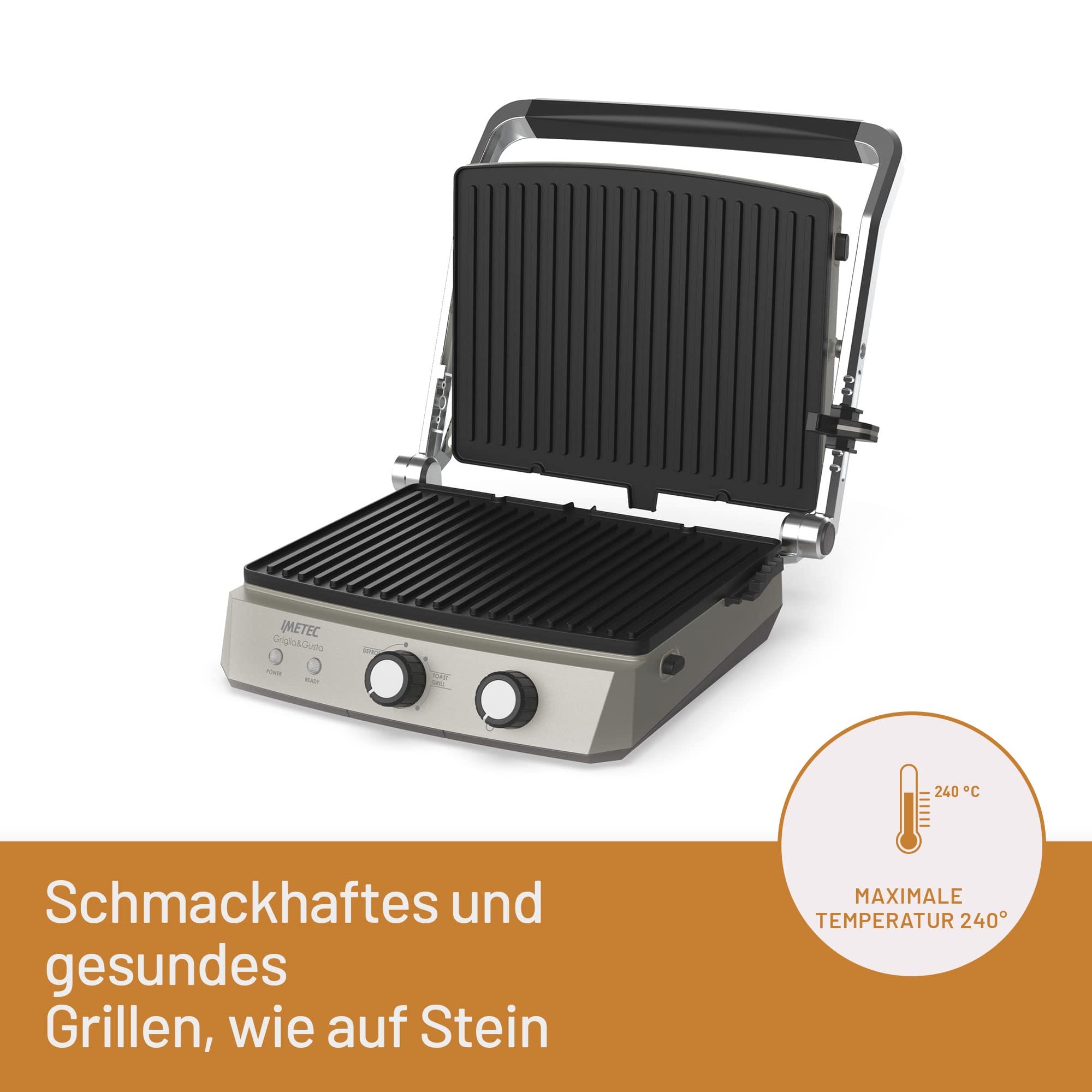 Grill Imetec Griglia - Elektryczny grill z funkcją tostera, 2000 W, 7 pozycji grillowania, antihaftowe aluminium, grafitowy kolor - obrazek 4
