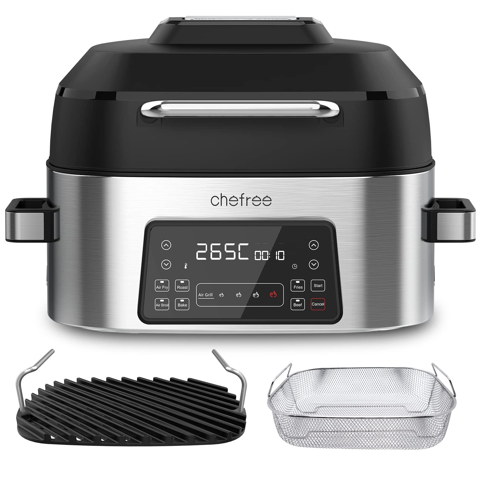 CHEFREE Air Fryer 6L - Ekran dotykowy LED, frytkownica bez oleju z 8 funkcjami, oszczędność energii, czarna AFG01