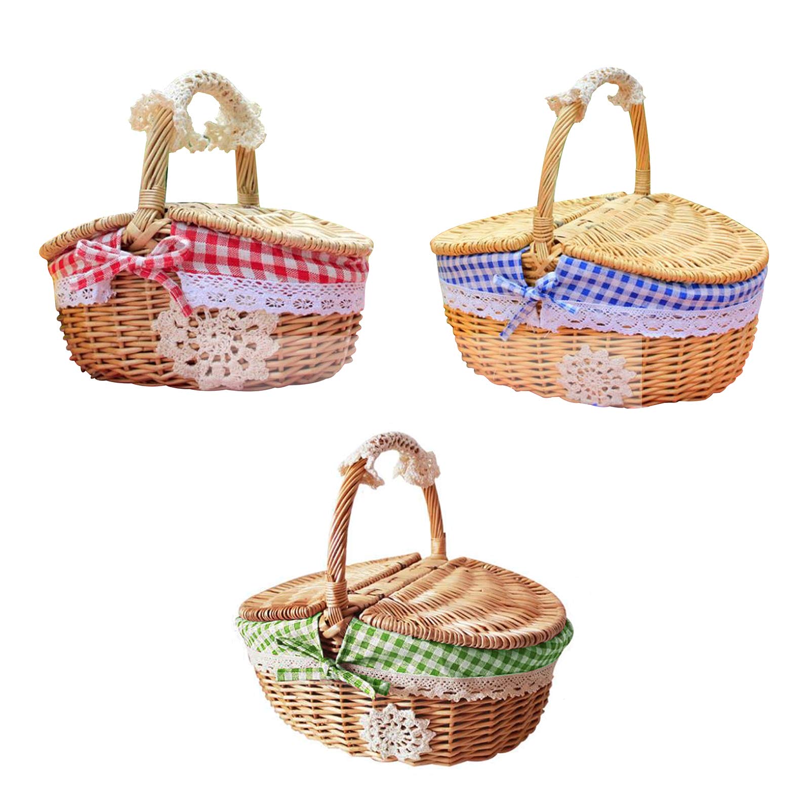 YLSZHY Wiklinowe kosze piknikowe z uchwytem pleciony kosz piknikowy z - obrazek 2