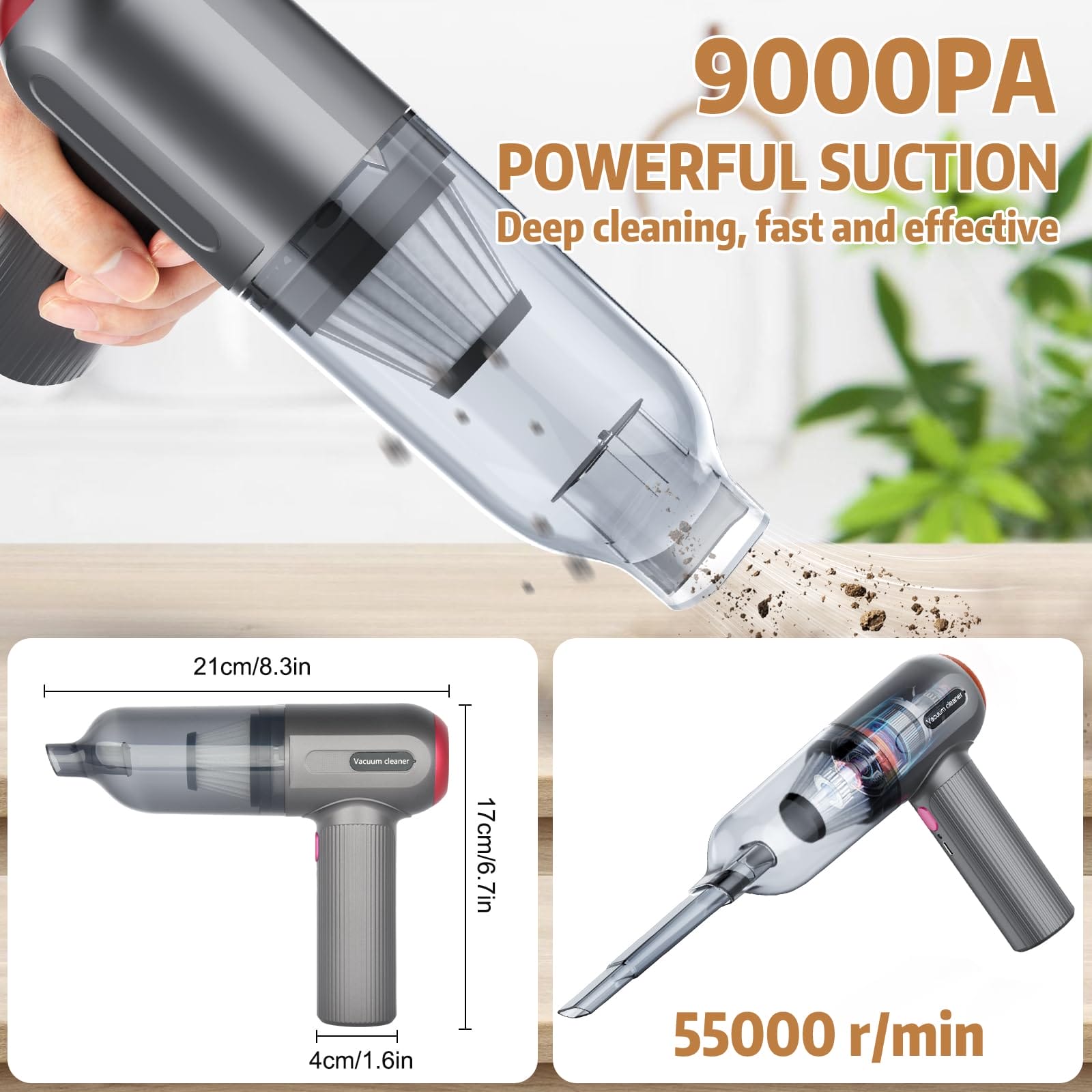 Bezprzewodowy Odkurzacz Ręczny 9000PA Mocny Odkurzacz Ręczny Mini - obrazek 7