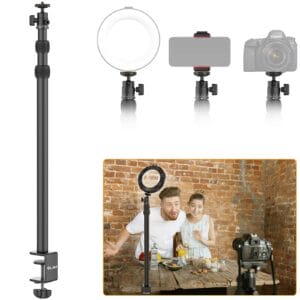 VIJIM LS03 - Wysuwany statyw z zaciskiem stołowym | Regulacja 45-124 cm | Metalowy | Dla aparatów i telefonów | Głowica 360° | Tripody